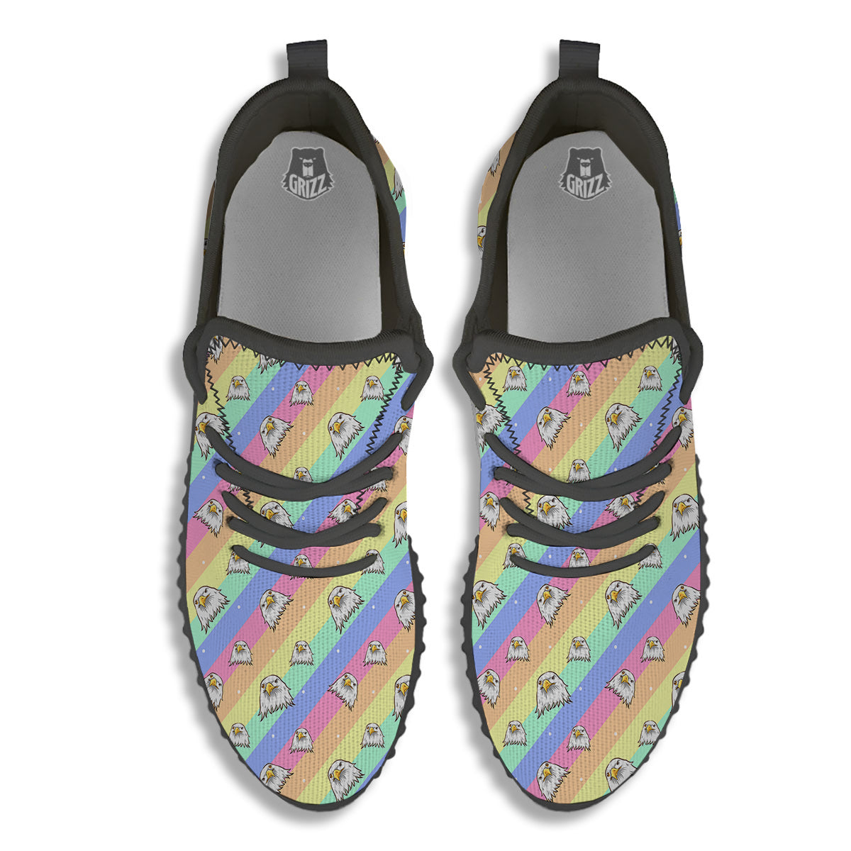Cute Eagle Rainbow Print Pattern Black Walking Shoes-grizzshop