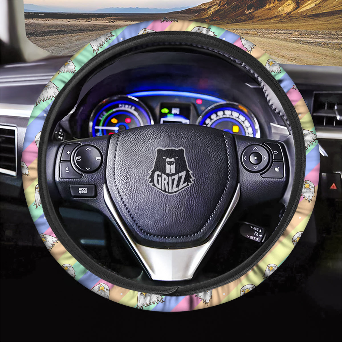 Cute Eagle Rainbow Print Pattern Car Steering Wheel Cover-grizzshop