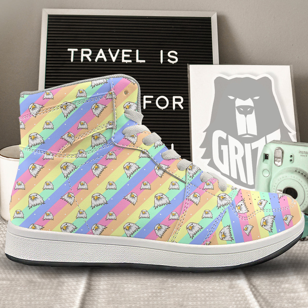 Cute Eagle Rainbow Print Pattern High Top Sneakers-grizzshop
