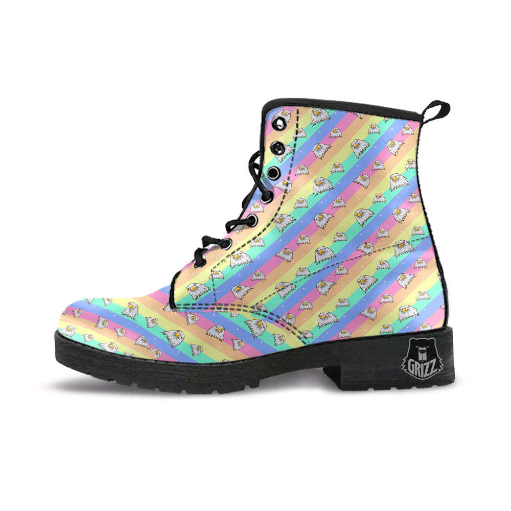 Cute Eagle Rainbow Print Pattern Leather Boots-grizzshop