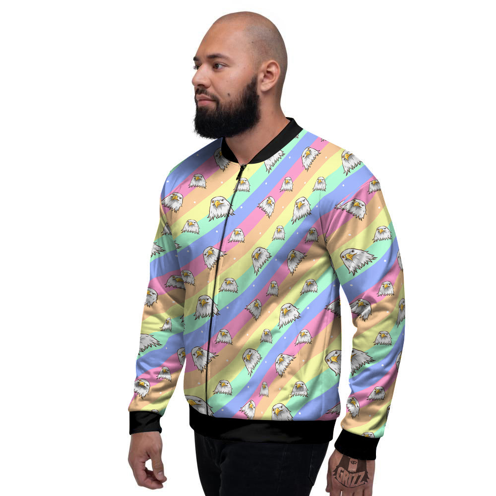Cute Eagle Rainbow Print Pattern Men's Bomber Jacket-grizzshop