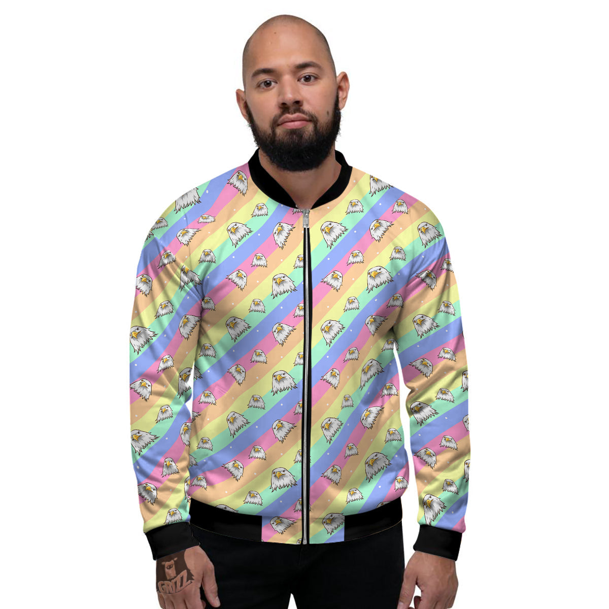 Cute Eagle Rainbow Print Pattern Men's Bomber Jacket-grizzshop