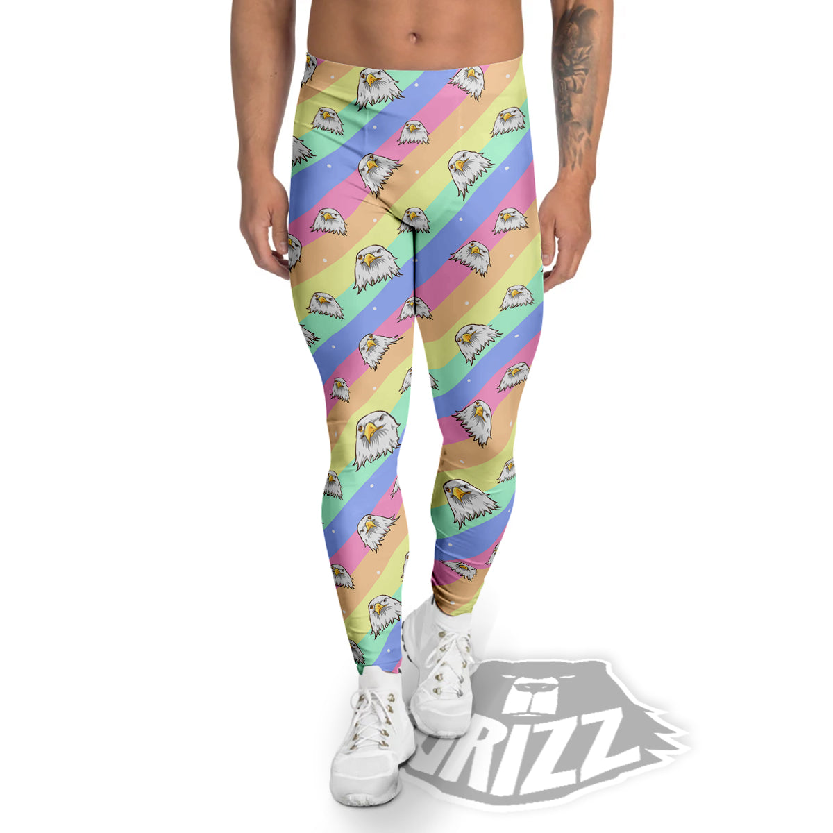 Cute Eagle Rainbow Print Pattern Men's Leggings-grizzshop