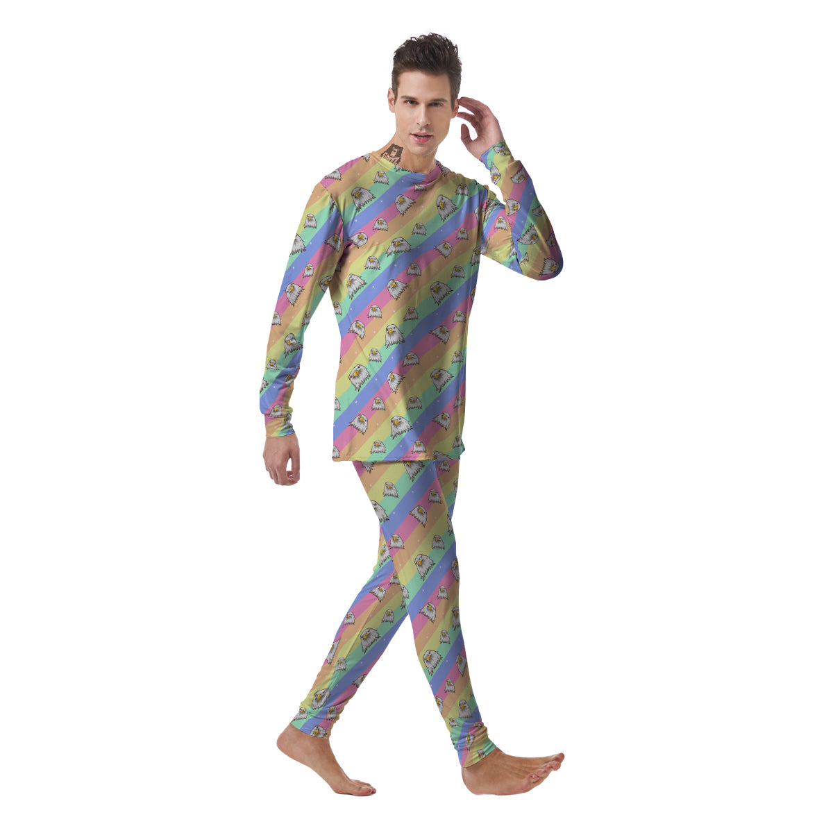 Cute Eagle Rainbow Print Pattern Men's Pajamas-grizzshop