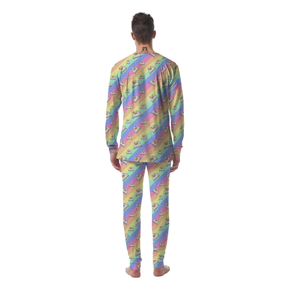 Cute Eagle Rainbow Print Pattern Men's Pajamas-grizzshop