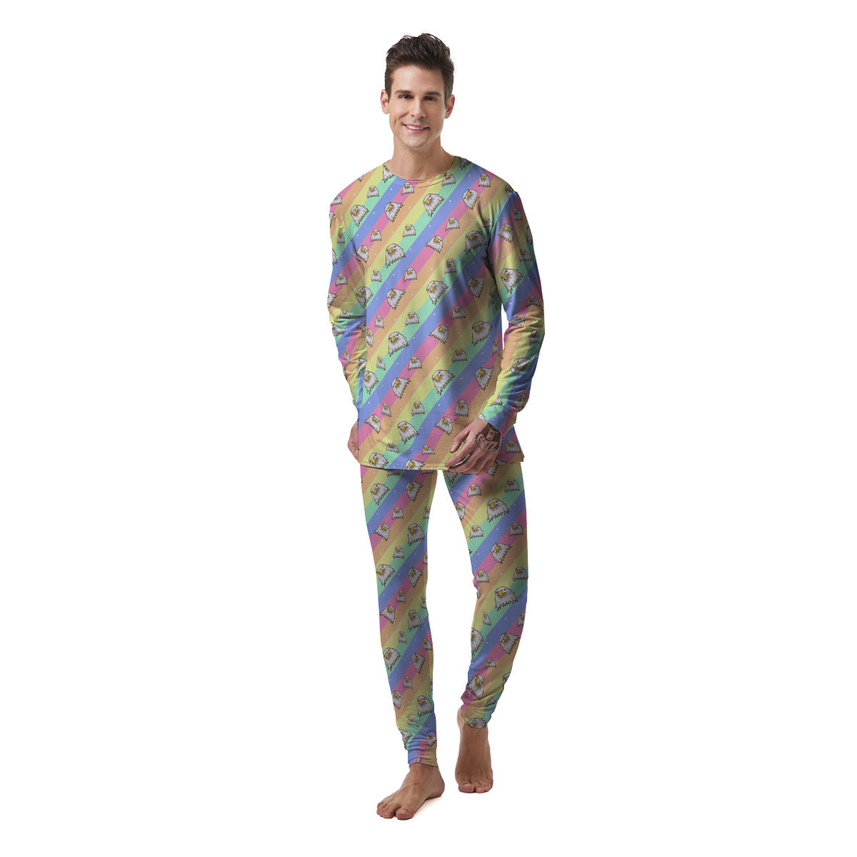 Cute Eagle Rainbow Print Pattern Men's Pajamas-grizzshop