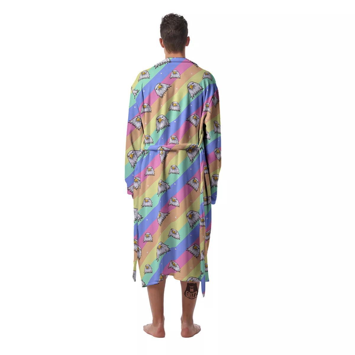 Cute Eagle Rainbow Print Pattern Men's Robe-grizzshop
