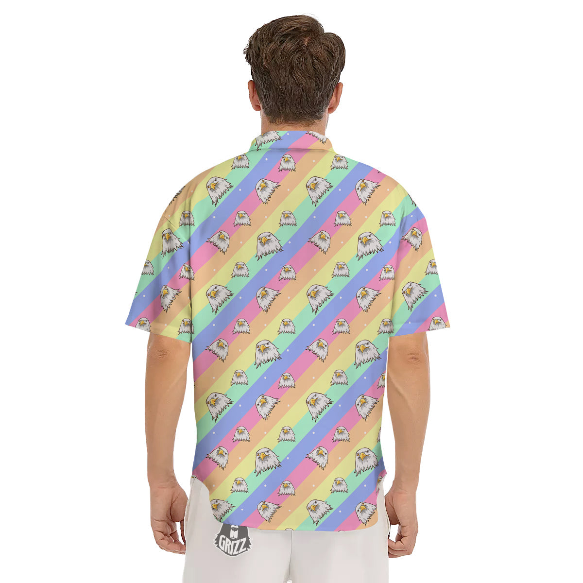 Cute Eagle Rainbow Print Pattern Men's Short Sleeve Shirts-grizzshop