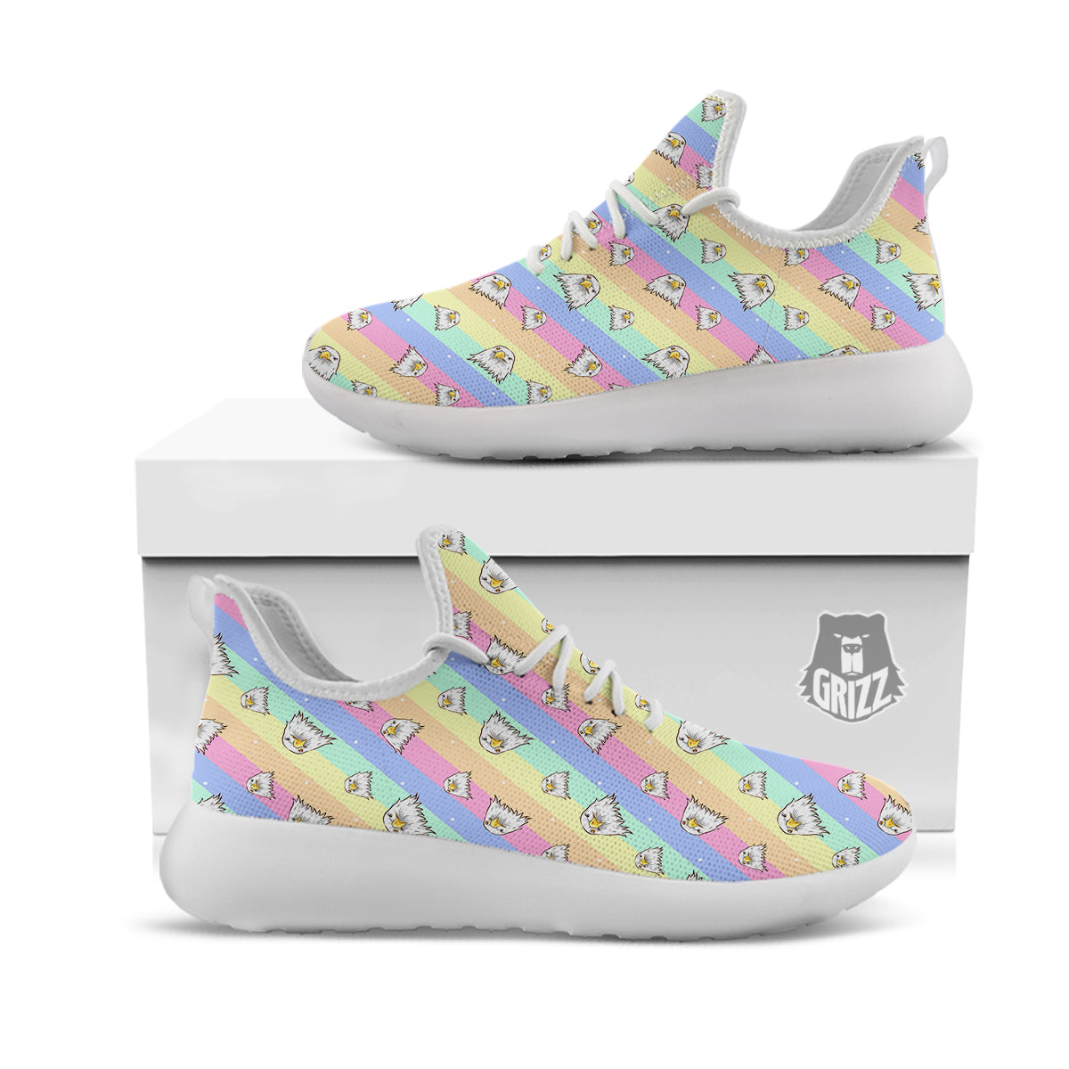 Cute Eagle Rainbow Print Pattern White Athletic Shoes-grizzshop