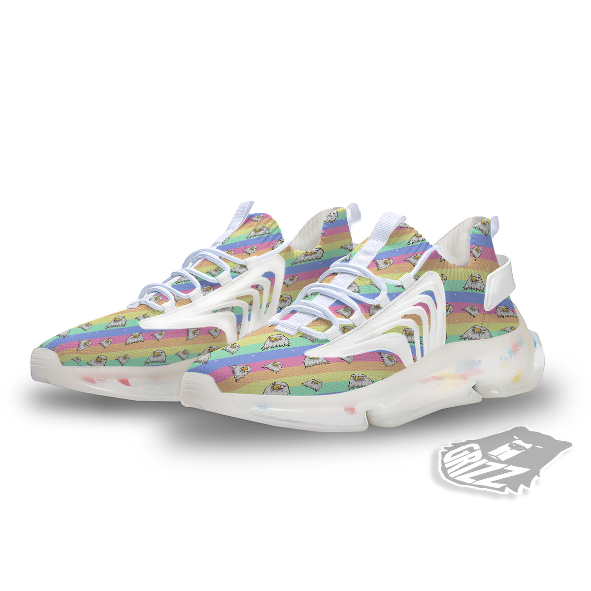 Cute Eagle Rainbow Print Pattern White Gym Shoes-grizzshop