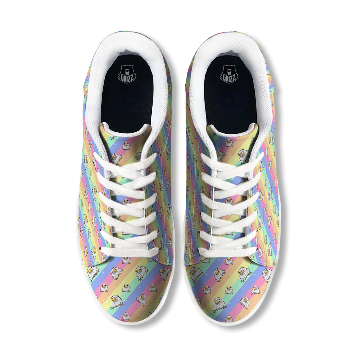 Cute Eagle Rainbow Print Pattern White Low Top Sneakers-grizzshop