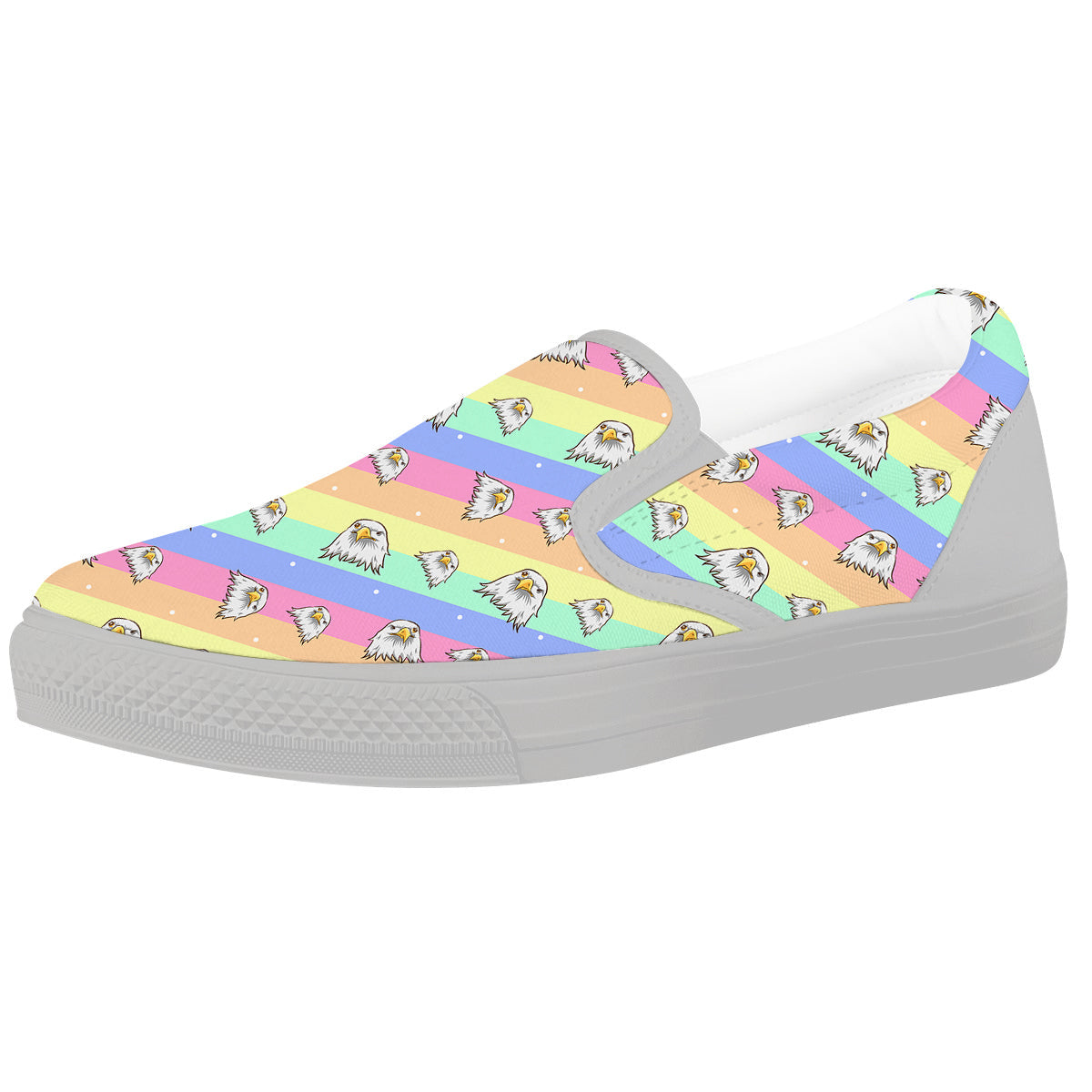 Cute Eagle Rainbow Print Pattern White Slip On Shoes-grizzshop