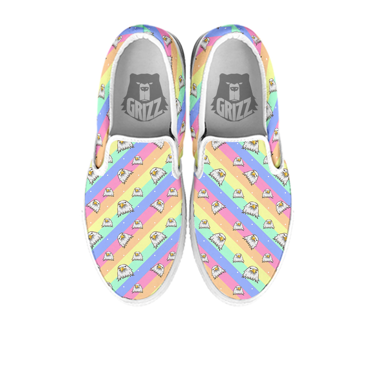 Cute Eagle Rainbow Print Pattern White Slip On Shoes-grizzshop