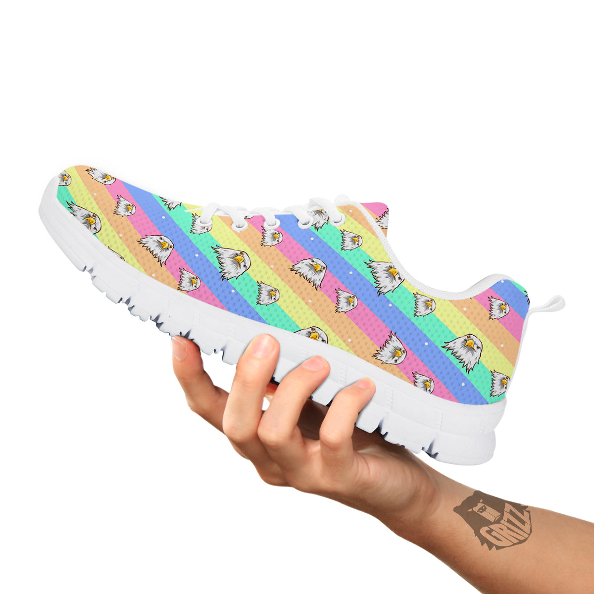 Cute Eagle Rainbow Print Pattern White Sneaker-grizzshop