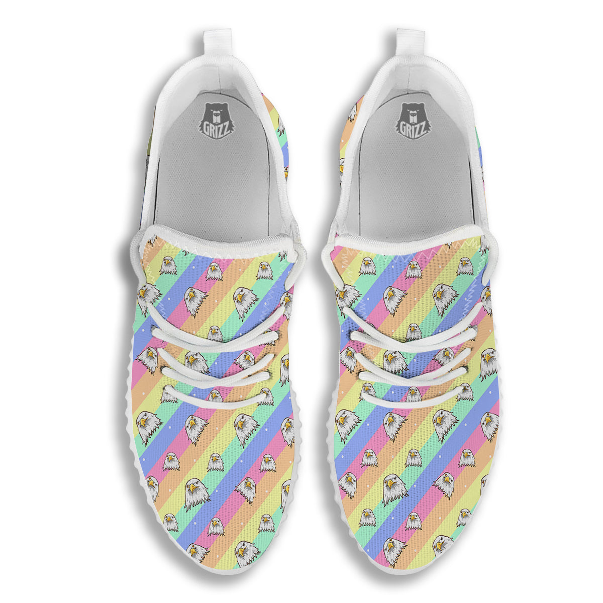 Cute Eagle Rainbow Print Pattern White Walking Shoes-grizzshop