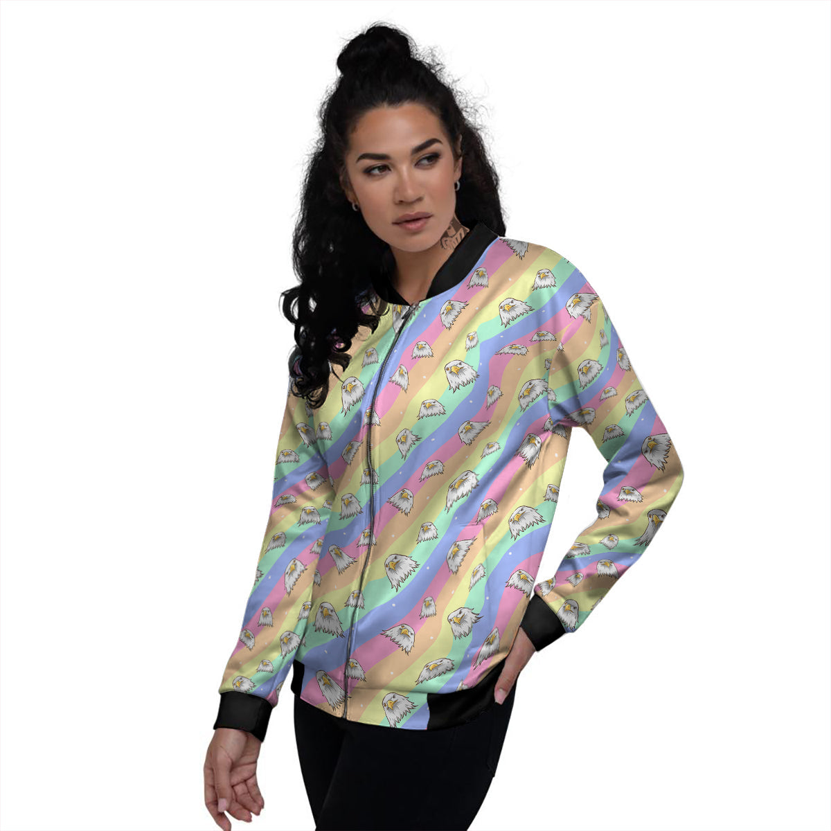 Cute Eagle Rainbow Print Pattern Women's Bomber Jacket-grizzshop