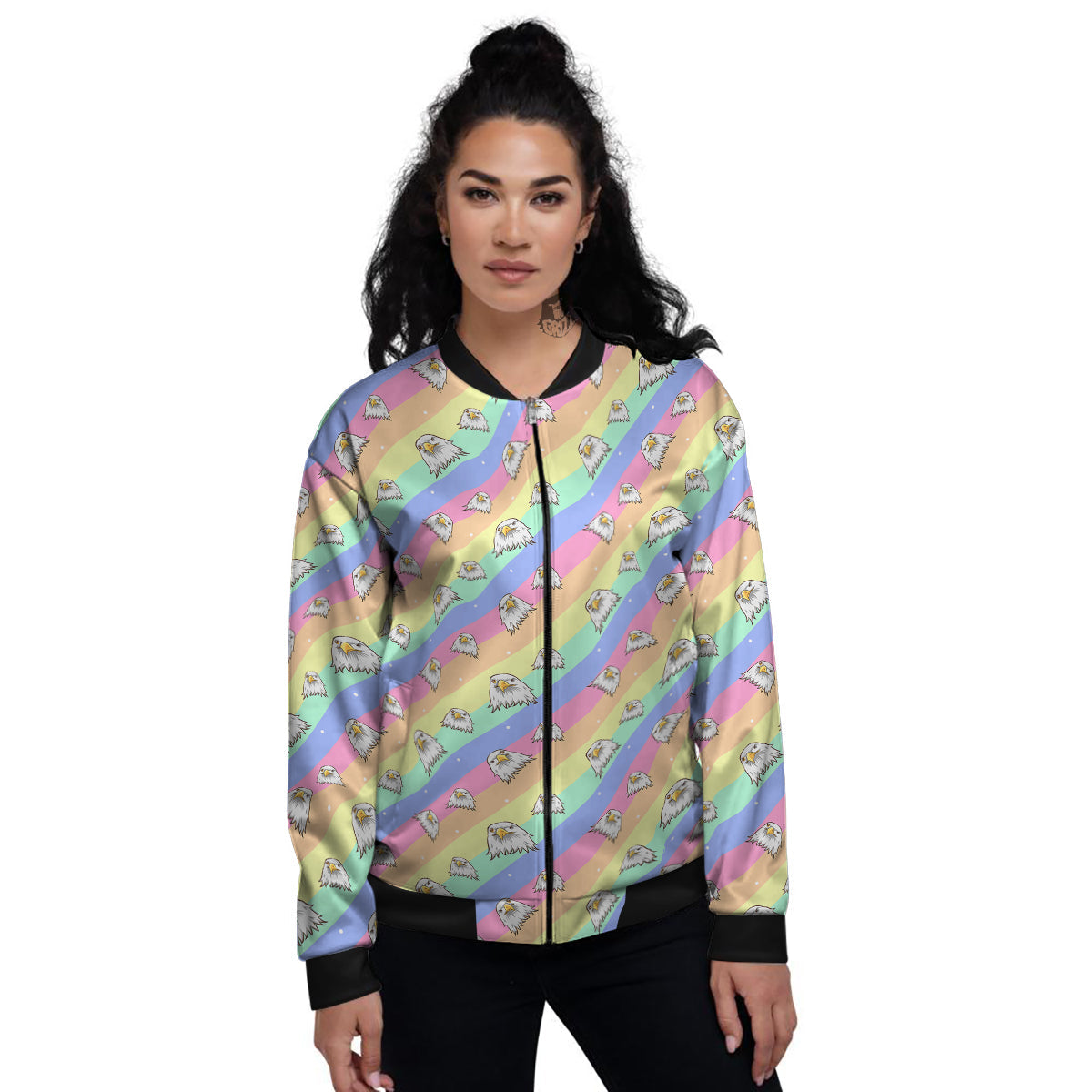 Cute Eagle Rainbow Print Pattern Women's Bomber Jacket-grizzshop