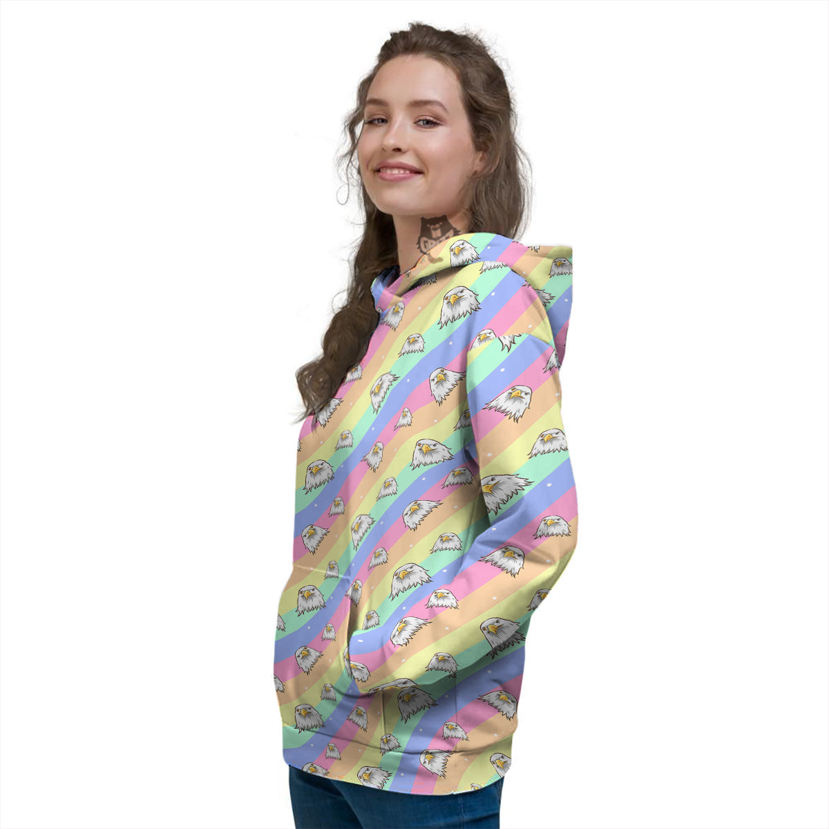 Cute Eagle Rainbow Print Pattern Women's Hoodie-grizzshop