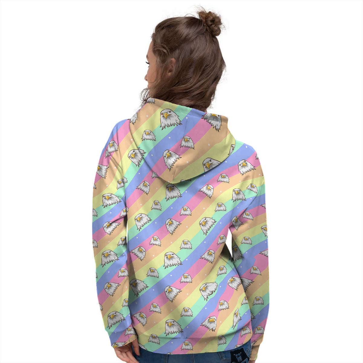 Cute Eagle Rainbow Print Pattern Women's Hoodie-grizzshop