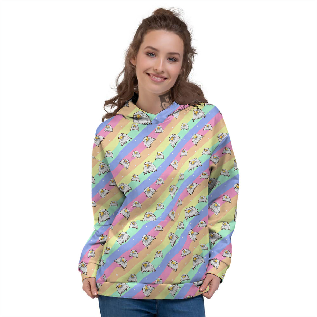 Cute Eagle Rainbow Print Pattern Women's Hoodie-grizzshop