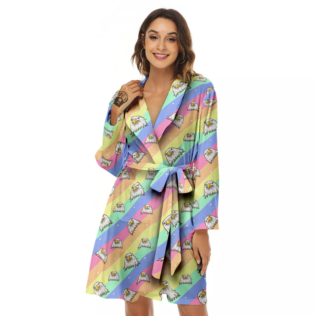 Cute Eagle Rainbow Print Pattern Women's Robe-grizzshop