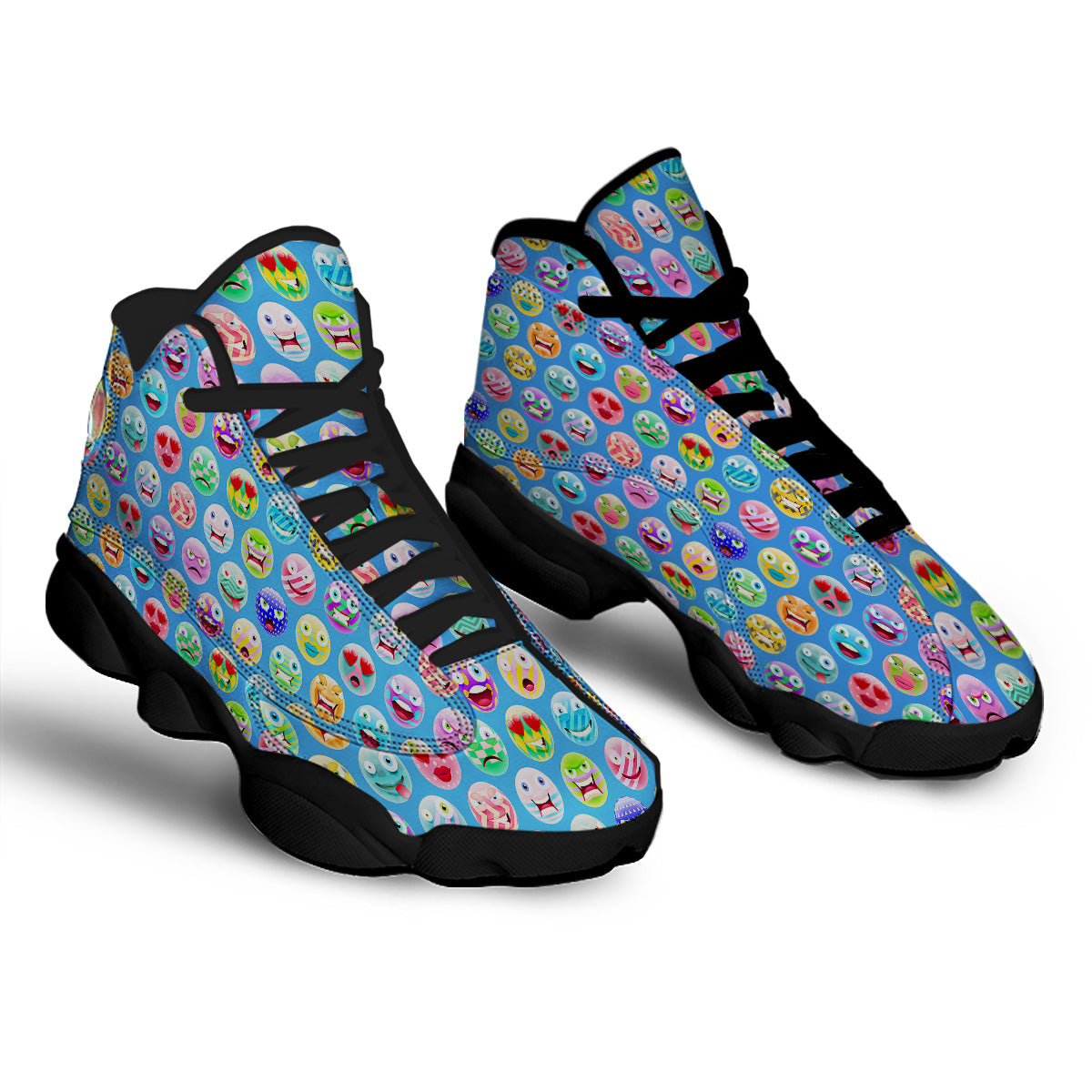 Cute Emoji Blue Print Pattern Black Basketball Shoes-grizzshop