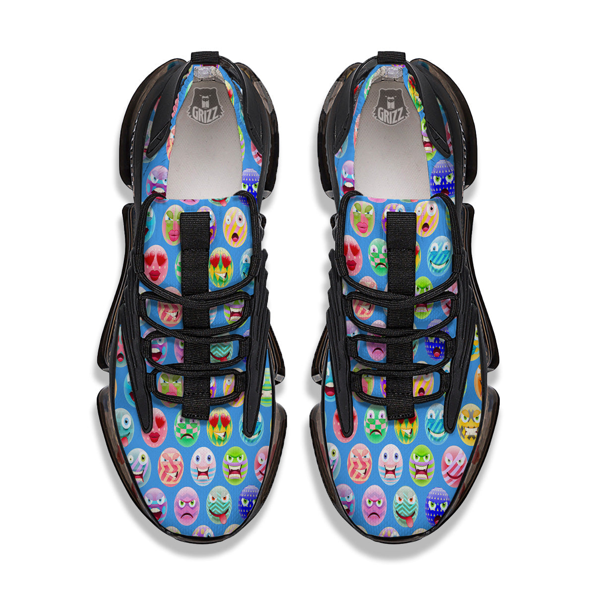 Cute Emoji Blue Print Pattern Black Gym Shoes-grizzshop