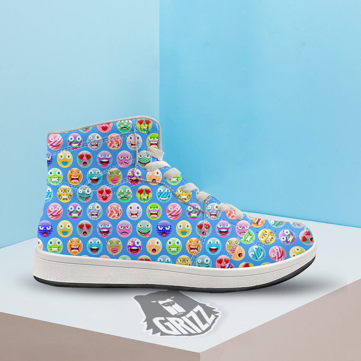 Cute Emoji Blue Print Pattern High Top Sneakers-grizzshop