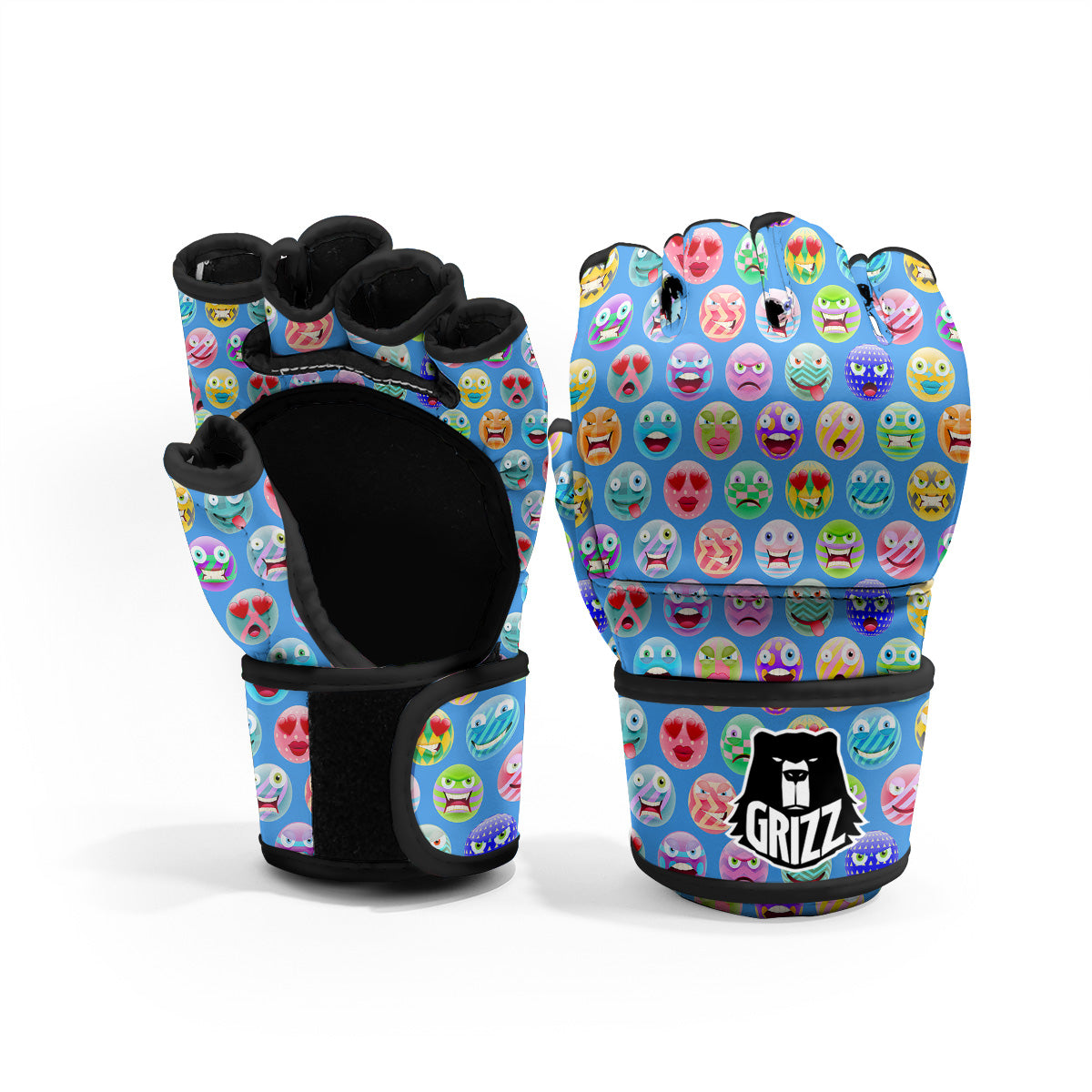Cute Emoji Blue Print Pattern MMA Gloves-grizzshop