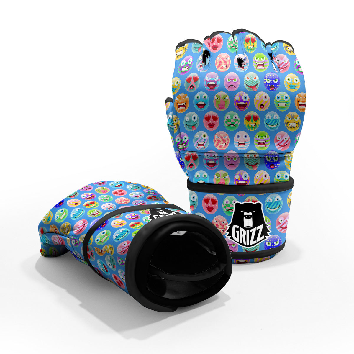 Cute Emoji Blue Print Pattern MMA Gloves-grizzshop