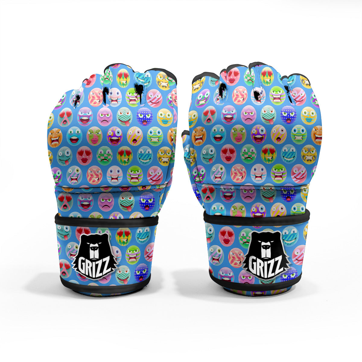Cute Emoji Blue Print Pattern MMA Gloves-grizzshop