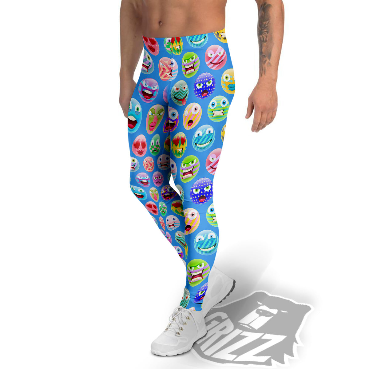 Cute Emoji Blue Print Pattern Men's Leggings-grizzshop