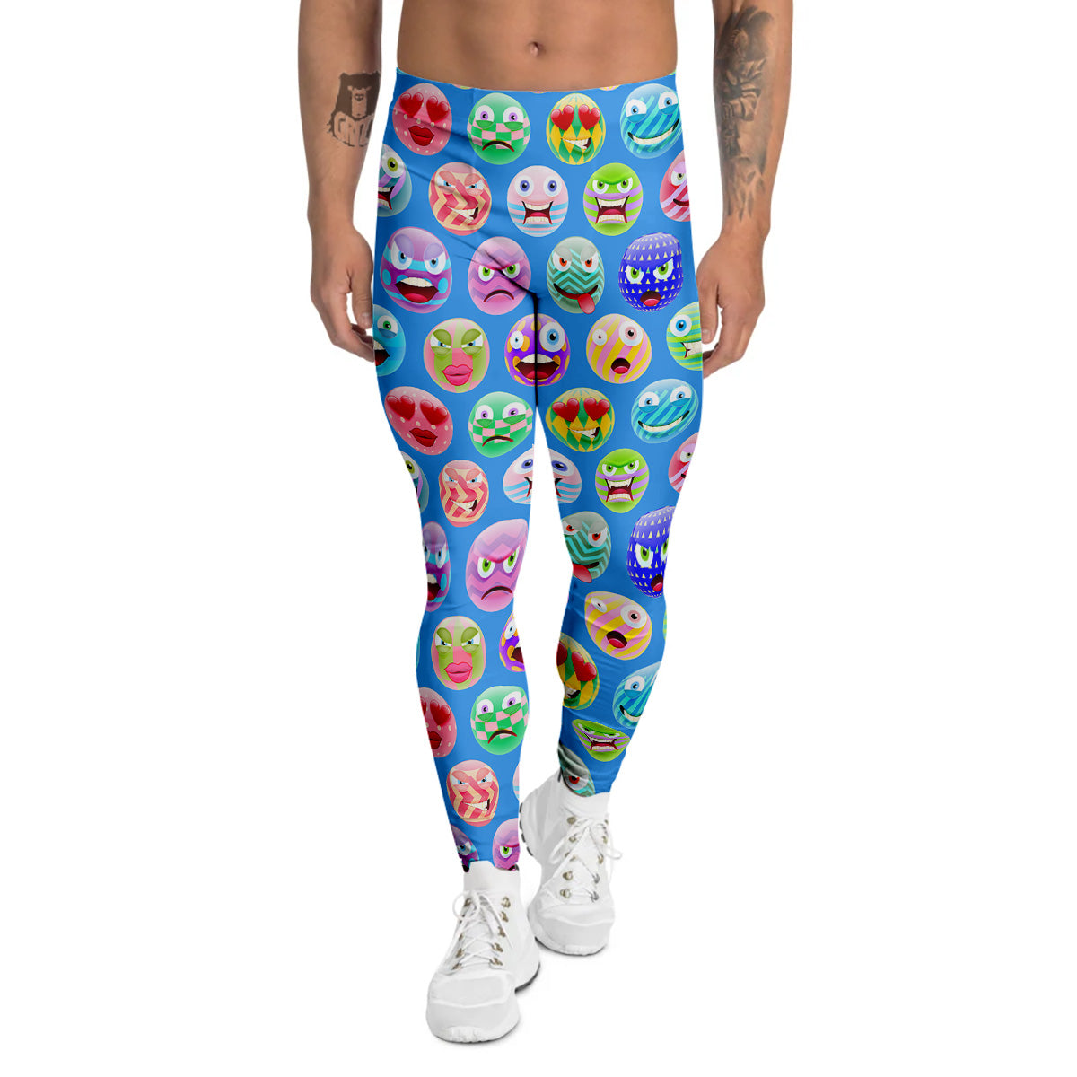 Cute Emoji Blue Print Pattern Men's Leggings-grizzshop