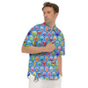 Cute Emoji Blue Print Pattern Men's Short Sleeve Shirts-grizzshop