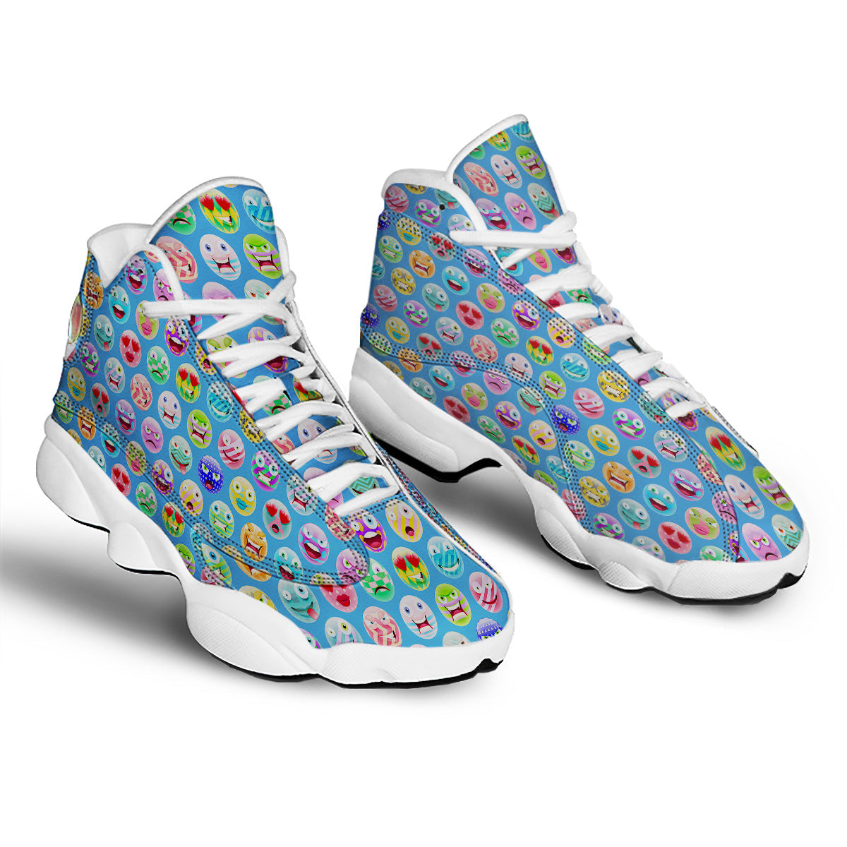 Cute Emoji Blue Print Pattern White Basketball Shoes-grizzshop
