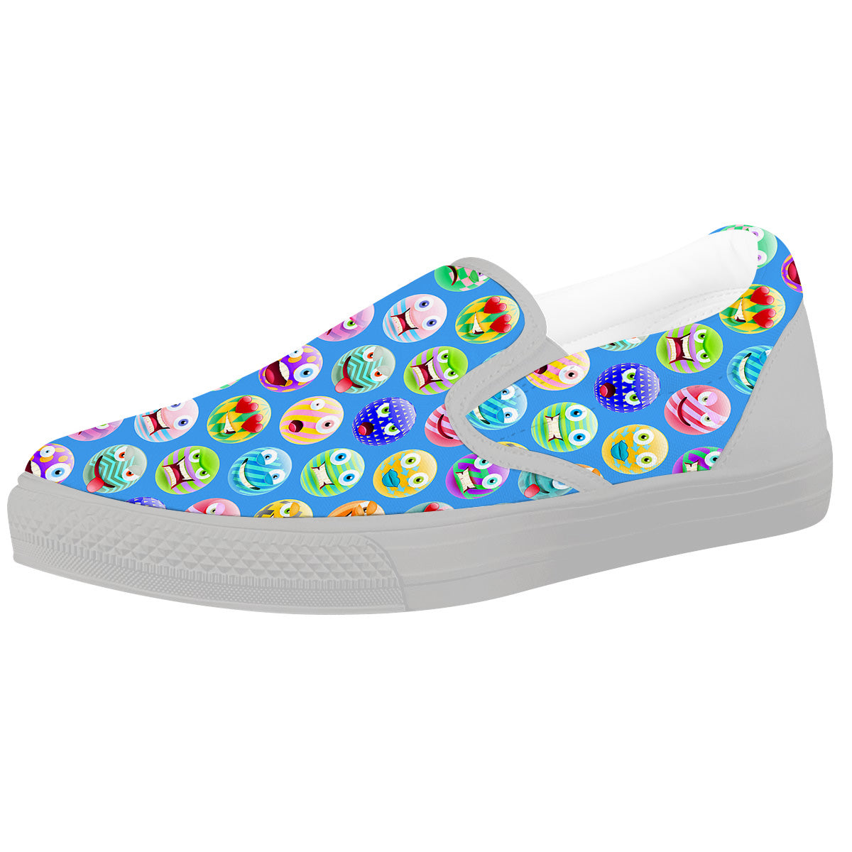 Cute Emoji Blue Print Pattern White Slip On Shoes-grizzshop