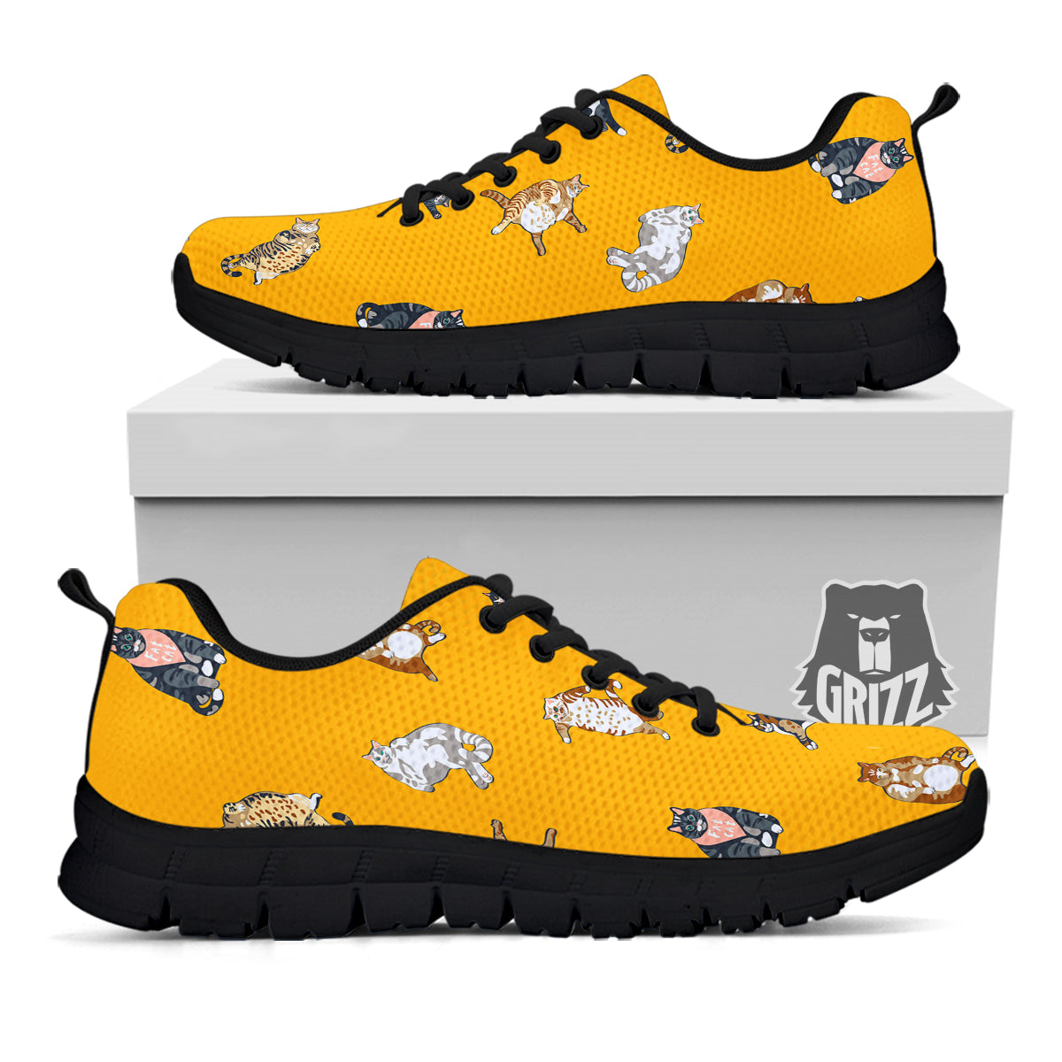 Cute Fat Cat Print Pattern Black Sneaker-grizzshop