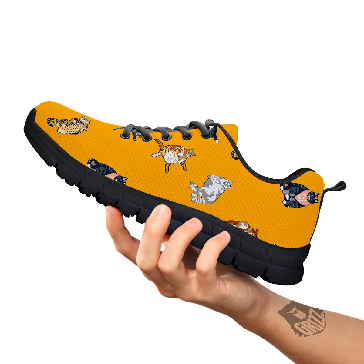 Cute Fat Cat Print Pattern Black Sneaker-grizzshop