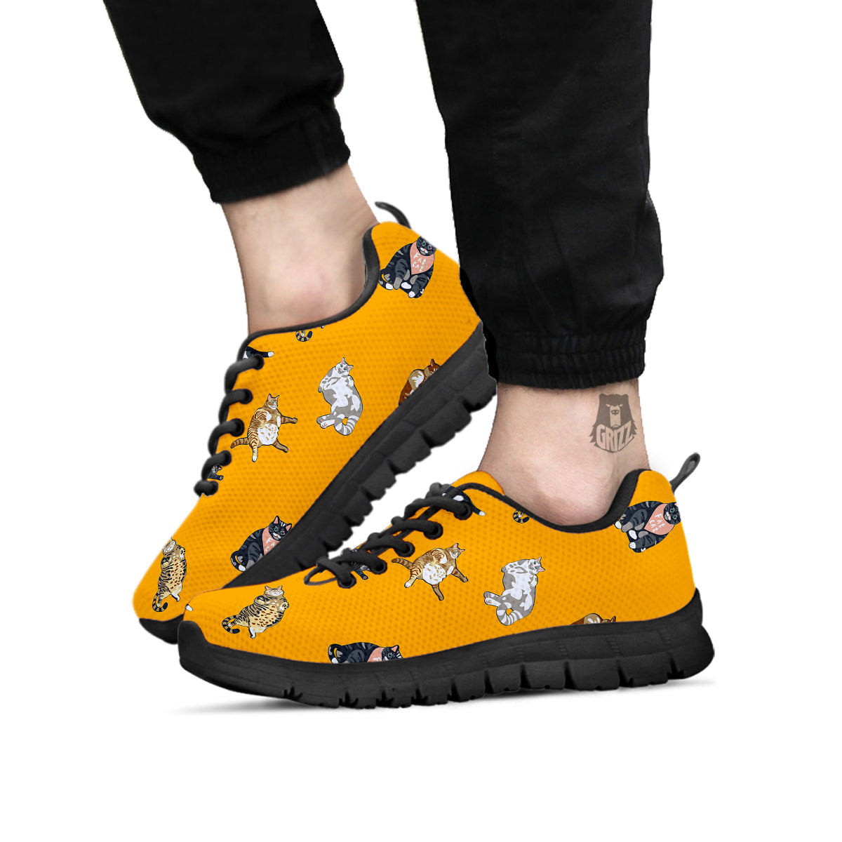 Cute Fat Cat Print Pattern Black Sneaker-grizzshop