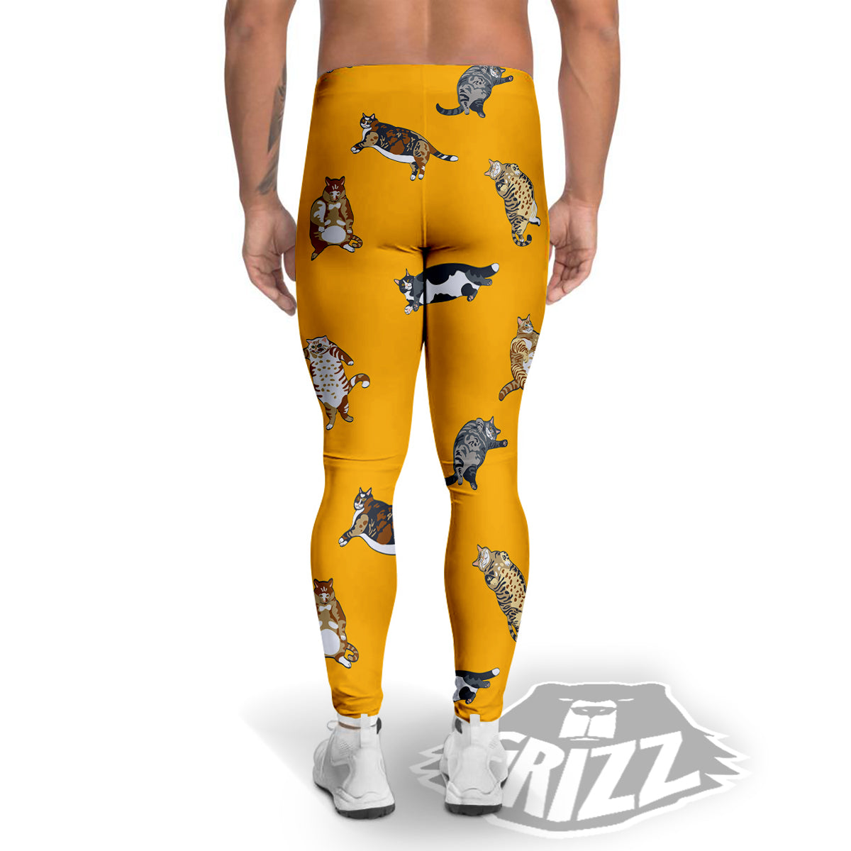 Cute Fat Cat Print Pattern Men's Leggings-grizzshop
