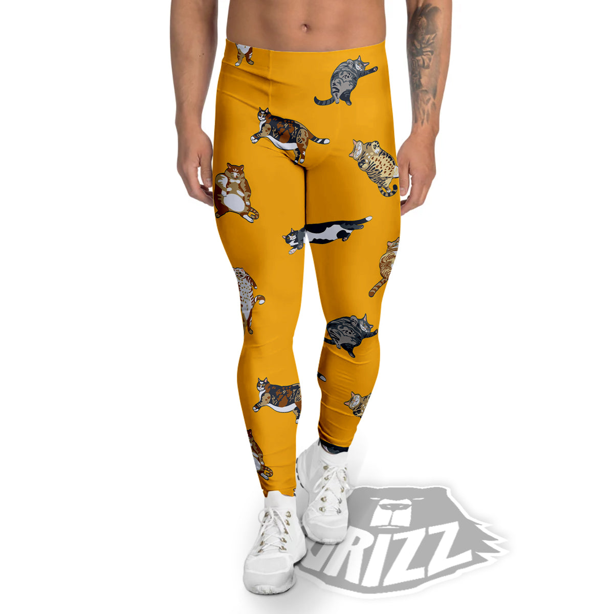 Cute Fat Cat Print Pattern Men's Leggings-grizzshop