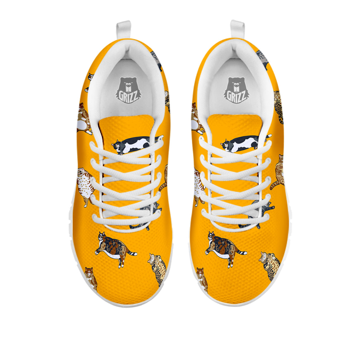 Cute Fat Cat Print Pattern White Sneaker-grizzshop