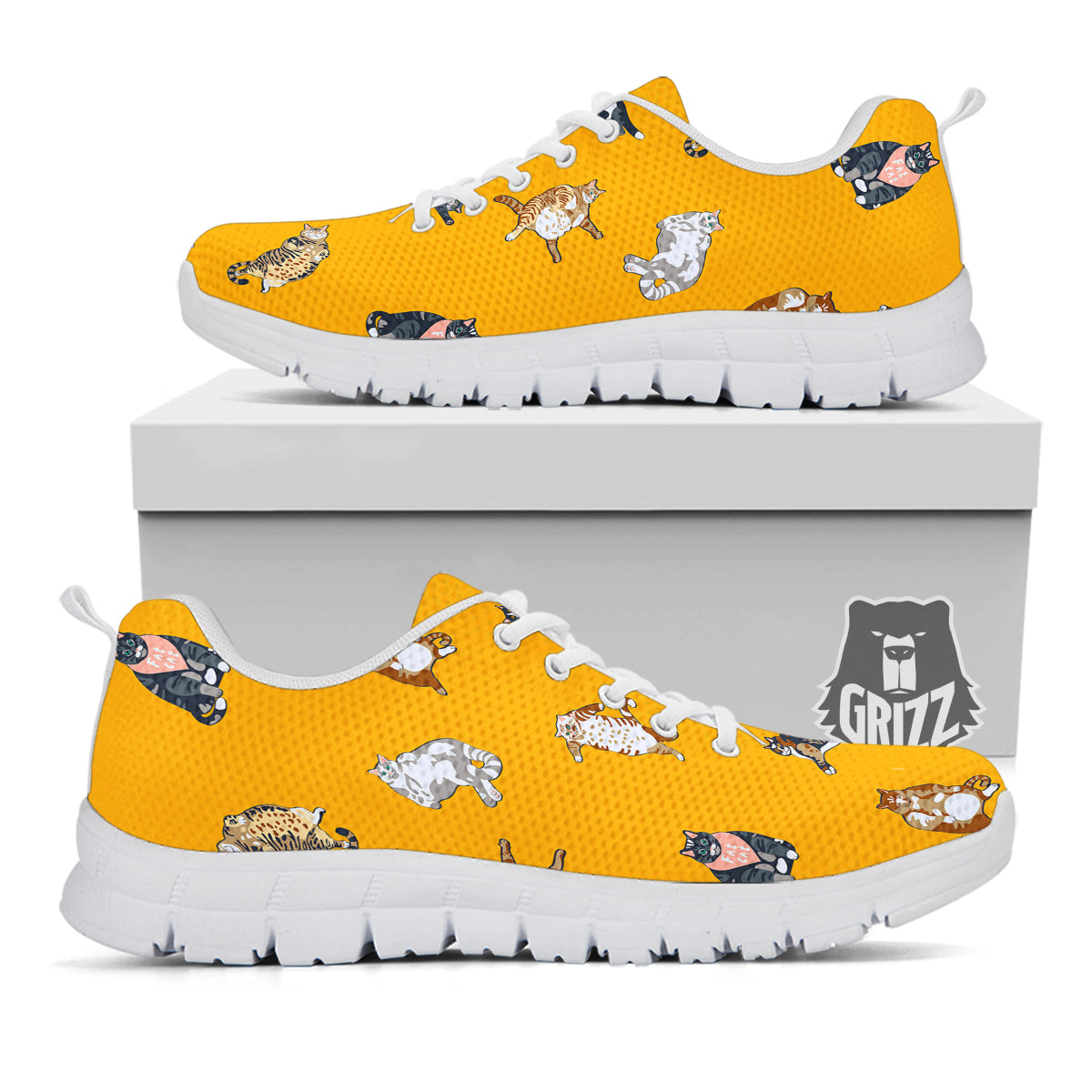 Cute Fat Cat Print Pattern White Sneaker-grizzshop