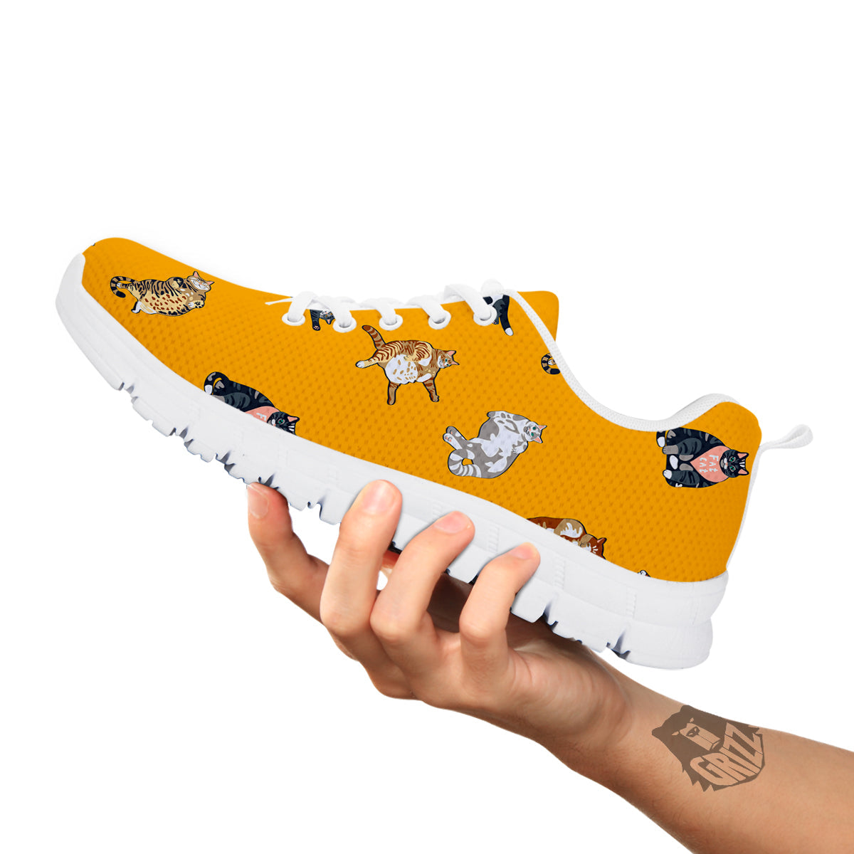 Cute Fat Cat Print Pattern White Sneaker-grizzshop