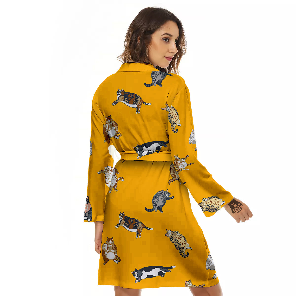 Cute Fat Cat Print Pattern Women's Robe-grizzshop