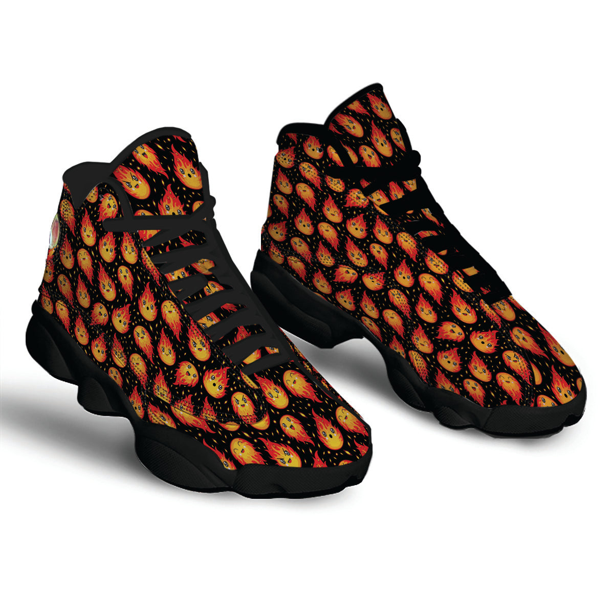 Cute Fire Cartoons Print Pattern Black Basketball Shoes-grizzshop
