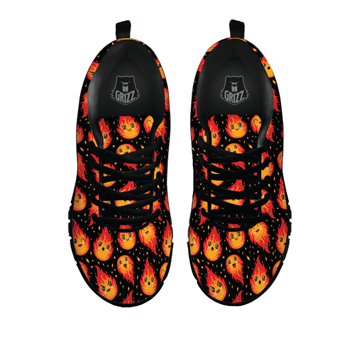 Cute Fire Cartoons Print Pattern Black Sneaker-grizzshop