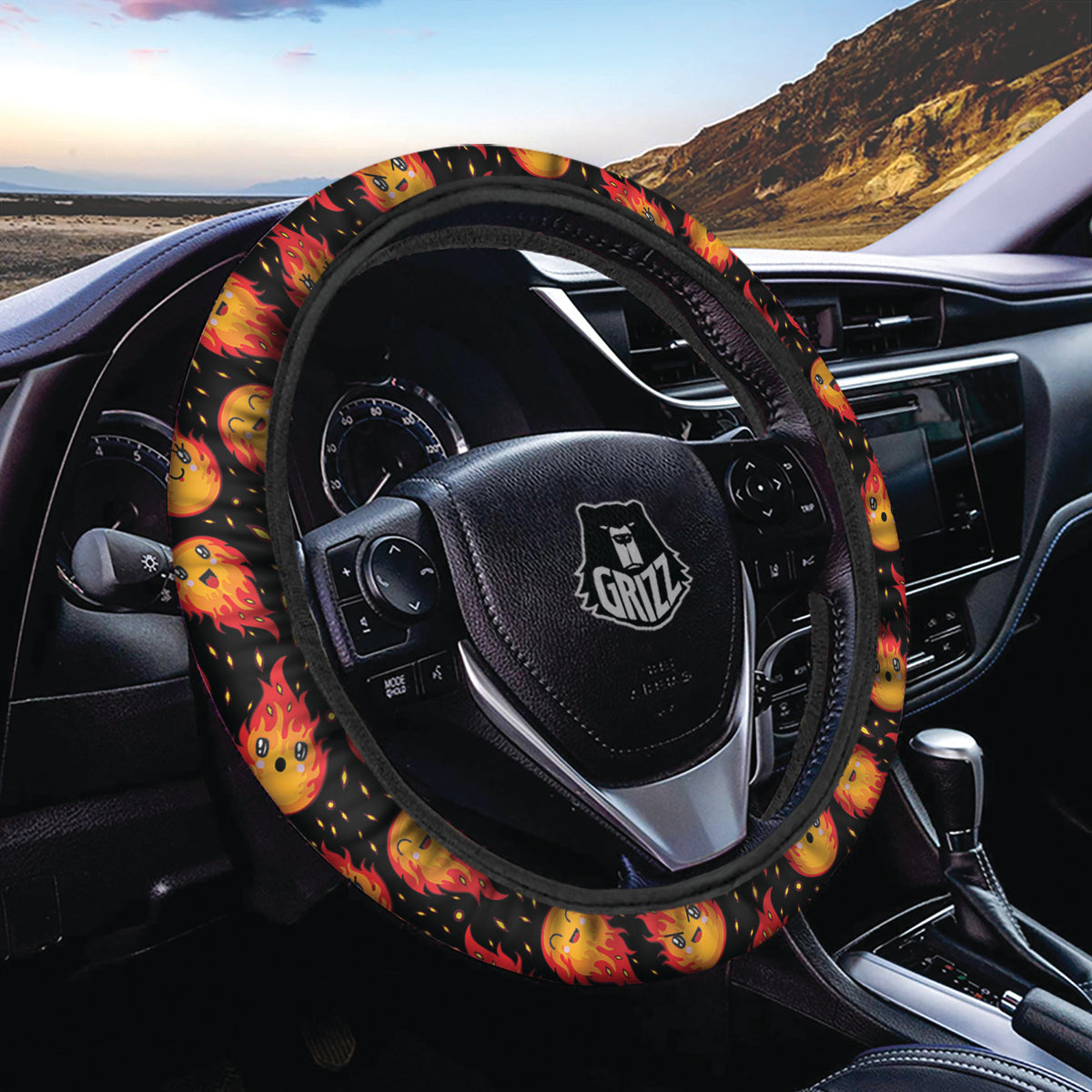 Cute Fire Cartoons Print Pattern Car Steering Wheel Cover-grizzshop