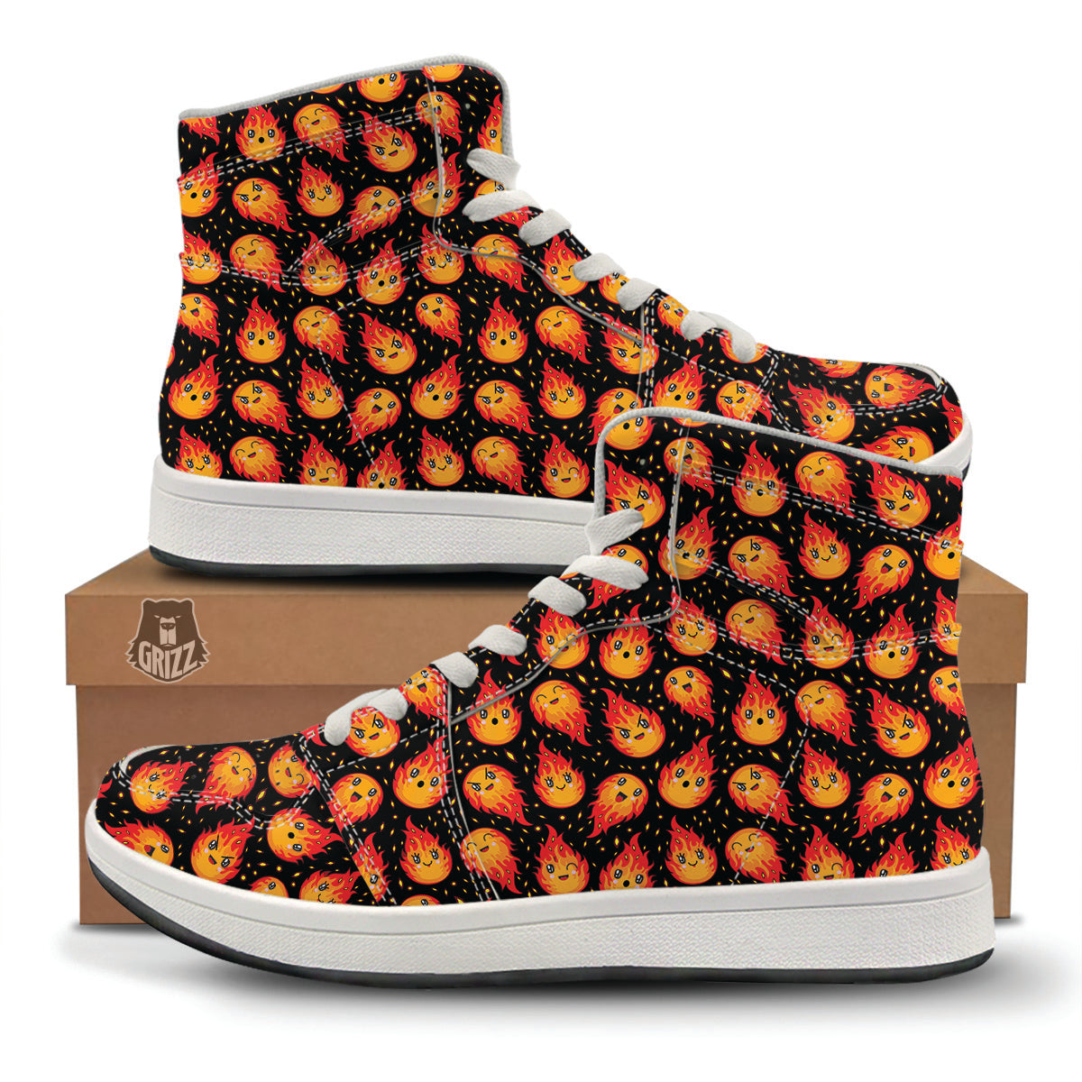 Cute Fire Cartoons Print Pattern High Top Sneakers-grizzshop
