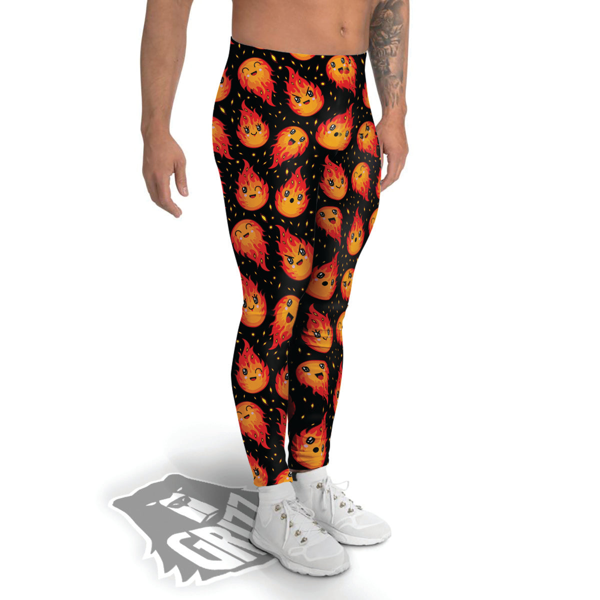 Cute Fire Cartoons Print Pattern Men's Leggings-grizzshop